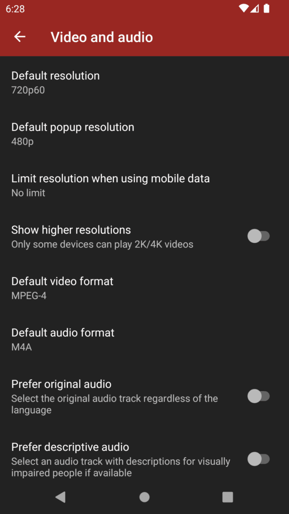 Newpipe settings