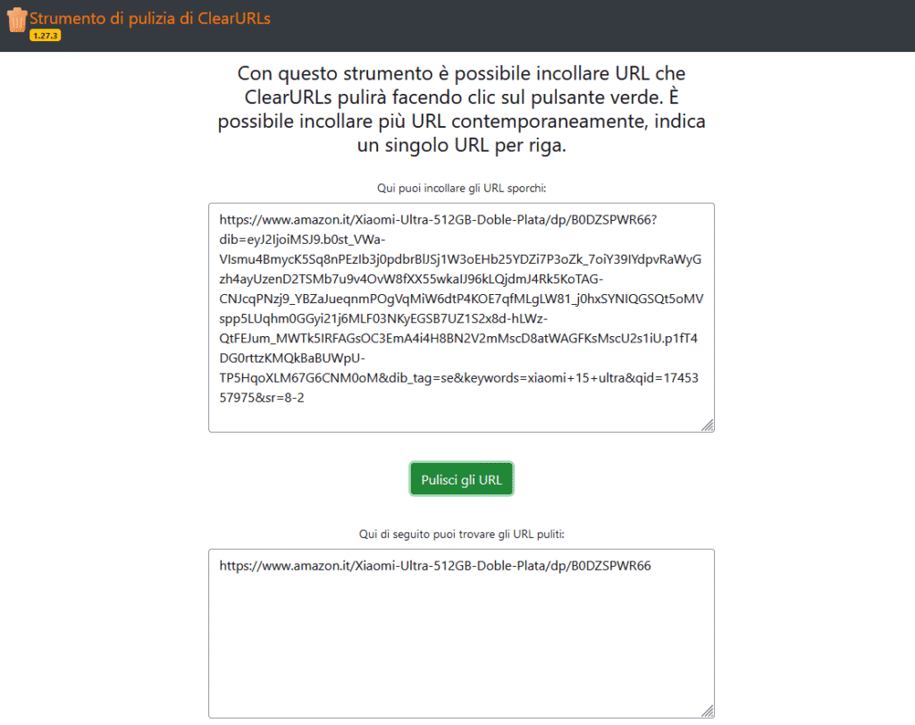 Pulizia manuale Urls