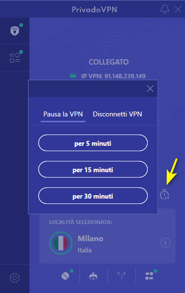 PrivadoVPN pausa connessione