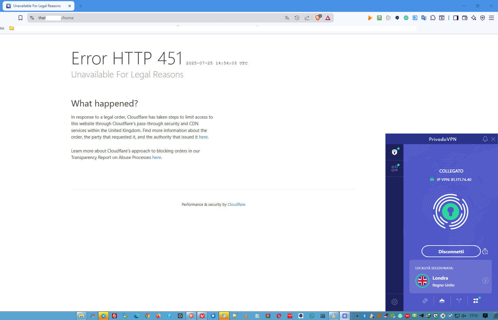 pagina Errore 451 Cloudflare