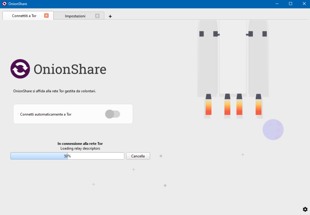 OnionShare connessione rete Tor